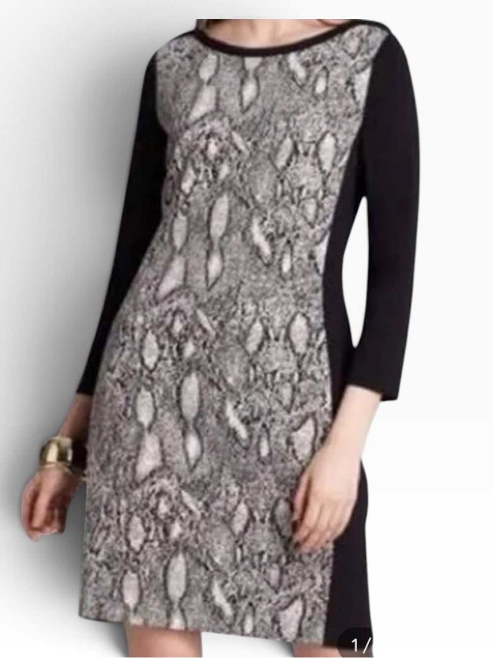 Rebecca Taylor Black & Gray Snake-Print Colorblock Panel Dress 10
